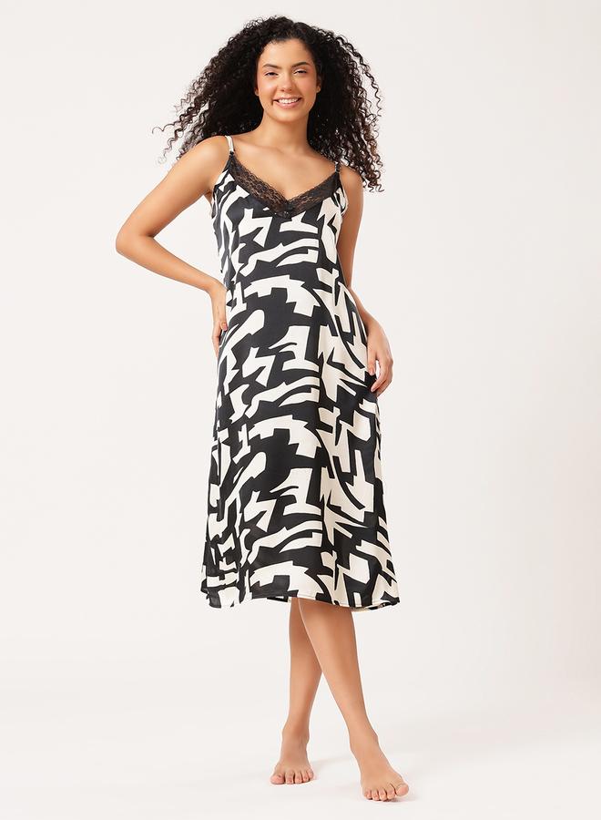 Clovia Women Printed Strappy Night Dress with Robe - Image 2